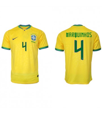 Brasilien Marquinhos #4 Hemmatröja VM 2022 Korta ärmar